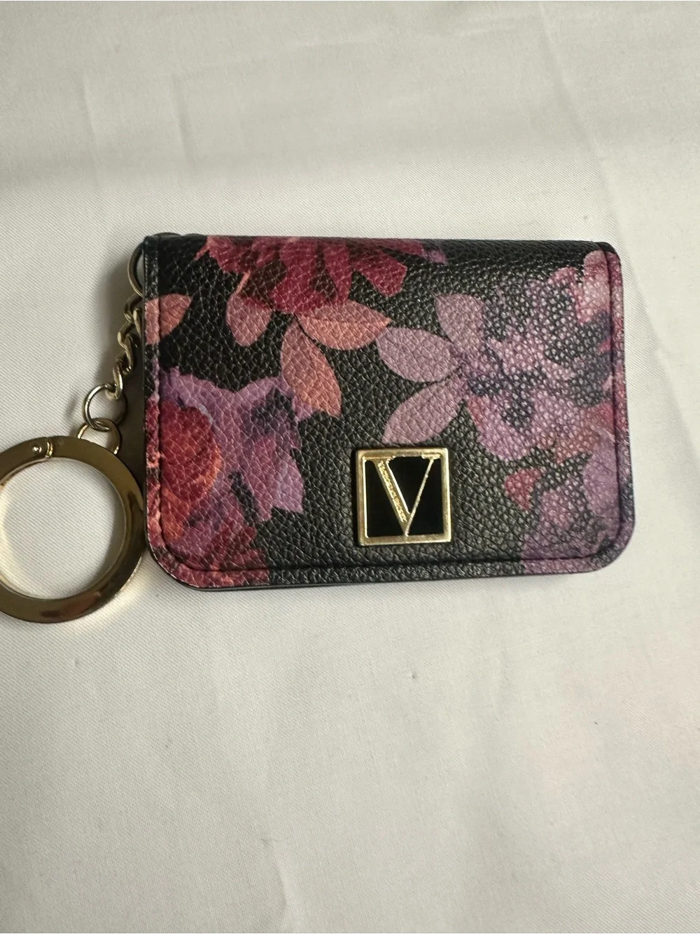 Victoria's Secret Black Floral Card Holder with Pink & Purple Blooms